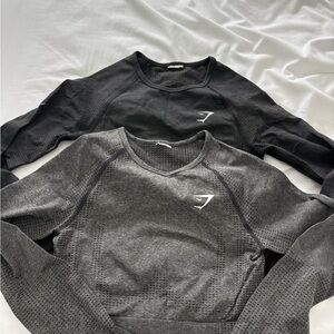 Gymshark Long Sleeve Crop Tops - Black & Charcoal Gray